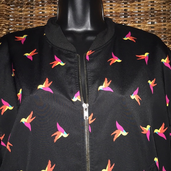 Bird Print Baseball Jacket - Picture 3 of 8